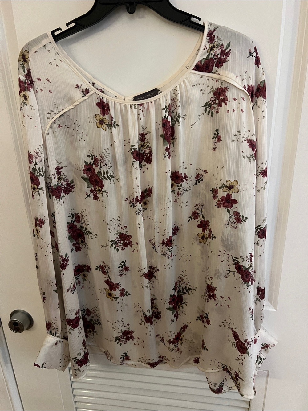 Vince Camuto Cream Blouse with Burgundy Floral Print